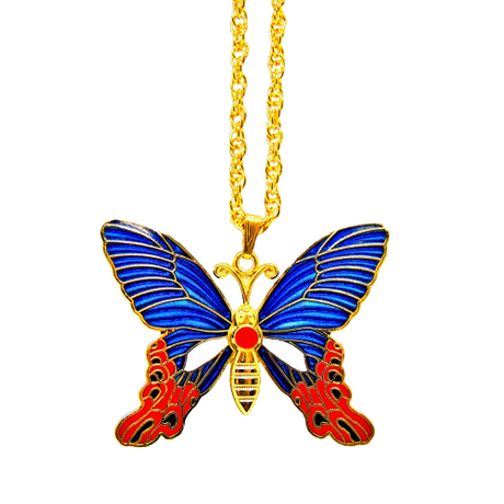 琺瑯項鍊，景泰藍蝴蝶造型長項鍊
