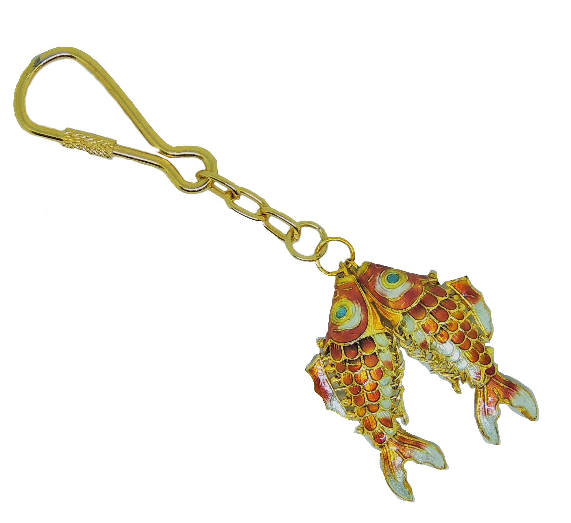 魚鑰匙圈吊飾，景泰藍中雙魚鑰匙圈吊飾